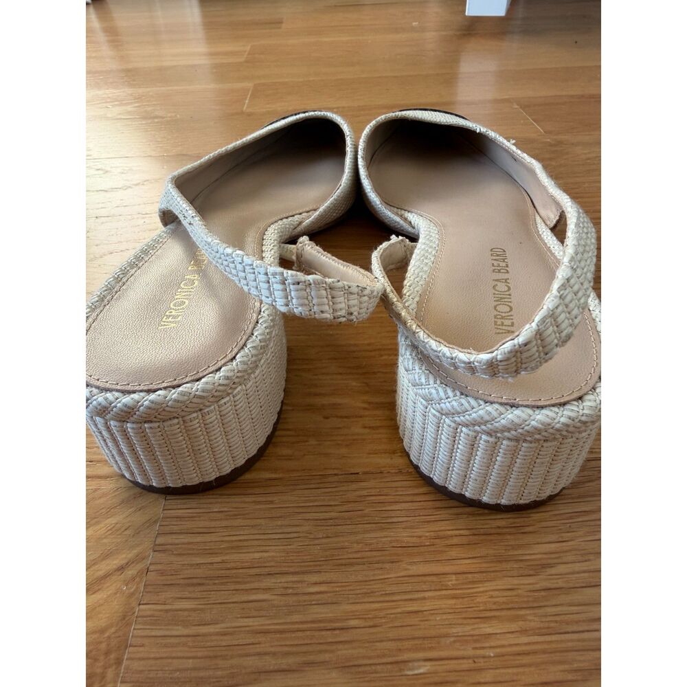 Veronica Beard Cecile Slingback Heels Black Cream Size 7 Fabric Leather - Picture 6 of 7